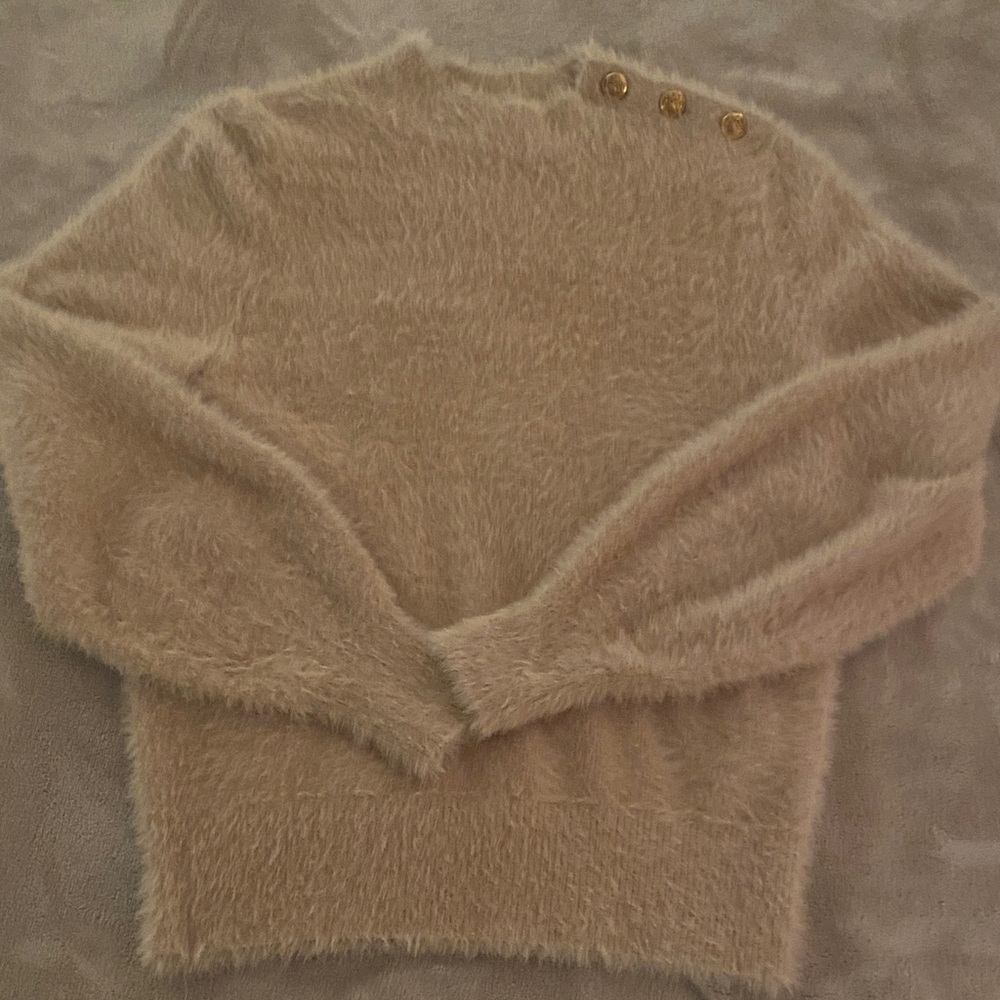 Banana Republic Fuzzy Beige Sweater with Gold Buttons